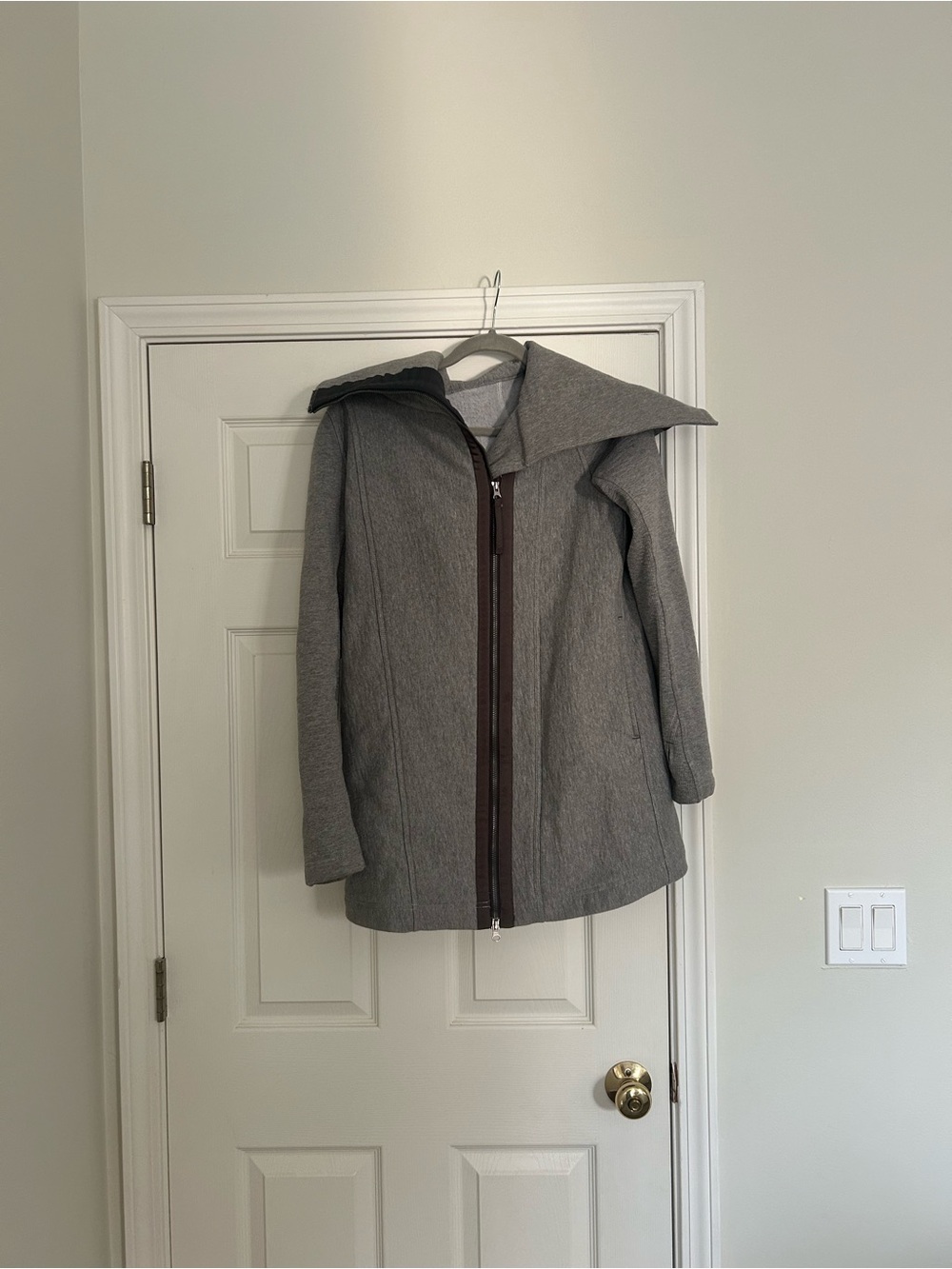 lululemon athletica Gray Hooded Trench Coat with Contrast Zip